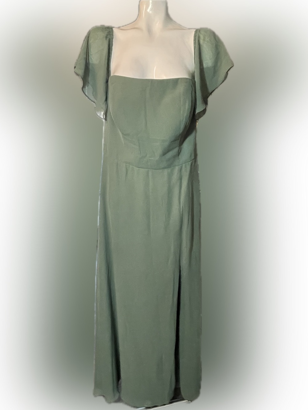 Azazie Sage Green Maxi Dress with Flutter Sleeves